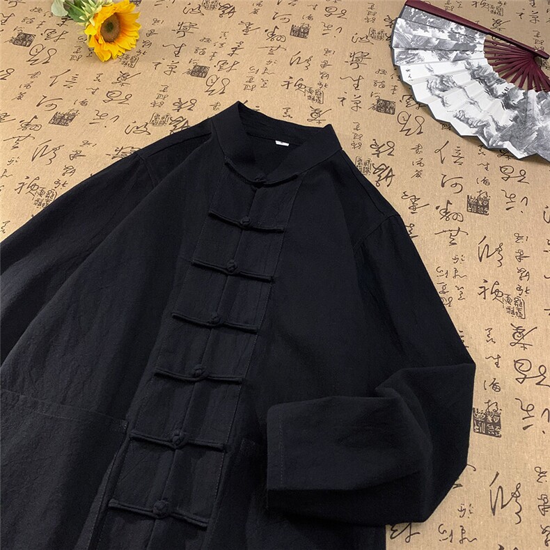 现货主推风春秋新款棉麻复古盘口长袖衬衫中式唐装CS03-P55，男装衬衫，星座217-5