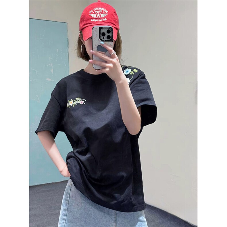 万针全刺绣工艺抖音得物高品质260克重磅纯棉双纱美式高街短袖T恤,男装T恤,电商A486-1