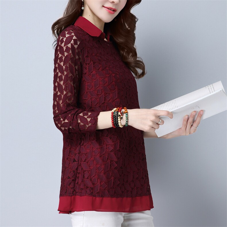 长袖纯色镂空修身韩版百搭甜美时尚2021年春季蕾丝衫/雪纺衫，女装蕾丝衫/雪纺衫，丽影随形