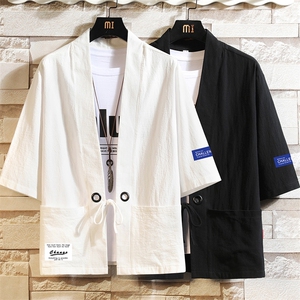 HF59062-P40风汉服男开衫外套七分袖道袍砖墙挂拍,冬天粉色旗袍搭配什么颜色外套图片
