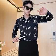 301A-1/H504/P58秋季男士新款韩版长袖衬衫男修身印花潮流衬衣，男装衬衫，星座301A-1