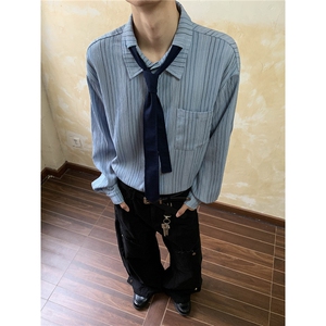 秋冬季重磅美式贴布拼接工装衬衫男长袖潮牌ins痞帅男衬衣,jk最经典的搭配是白衬衫吗图片