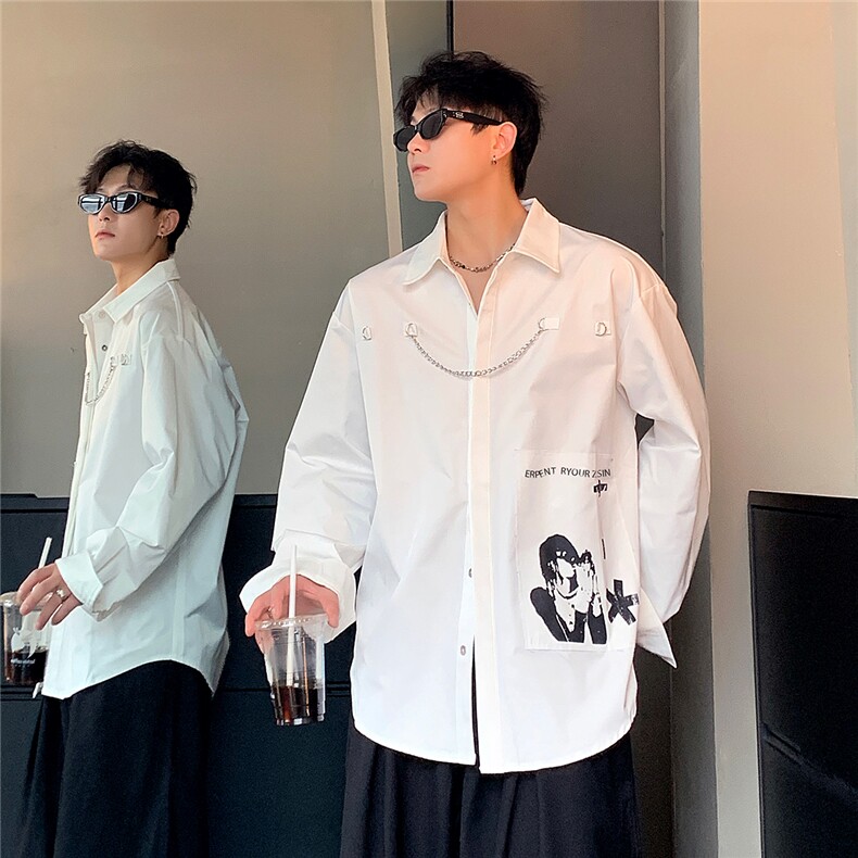 2025新款衬衫男长袖春秋链条装饰小众韩版发型师衬衣潮CS95-P58,男装衬衫,电商C307