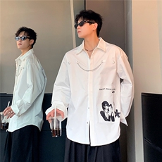 2025新款衬衫男长袖春秋链条装饰小众韩版发型师衬衣潮CS95-P58，男装衬衫，电商C307