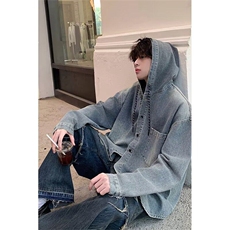 春季新款连帽牛仔外套男生潮牌潮流春秋款宽松情侣装时尚休闲夹克，男装夹克，星座506A