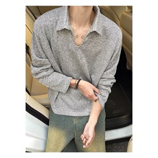 美式复古老钱风翻领长袖T恤男夏季新款休闲针织上衣潮，男装T恤，星座410-7