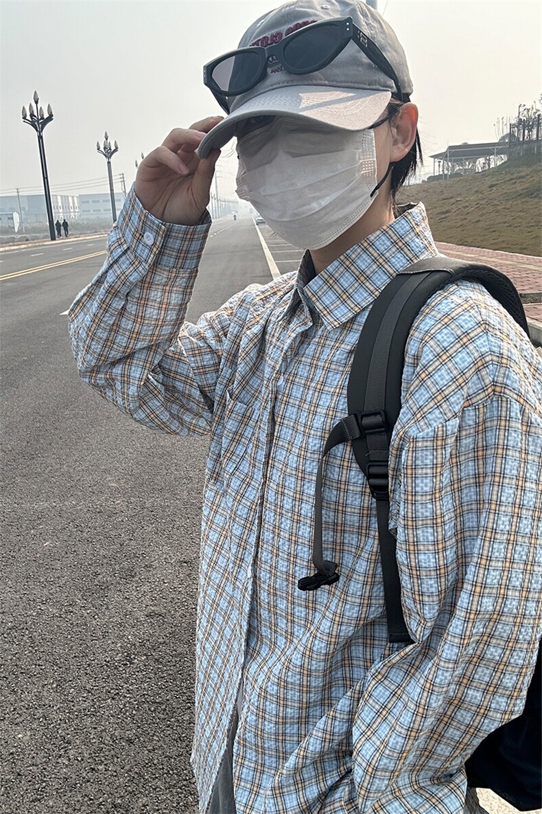 2025春夏款泡泡纱格子长袖衬衫高品质格子衬衫复古外套CS259-P45,男装衬衫,星座301C-5