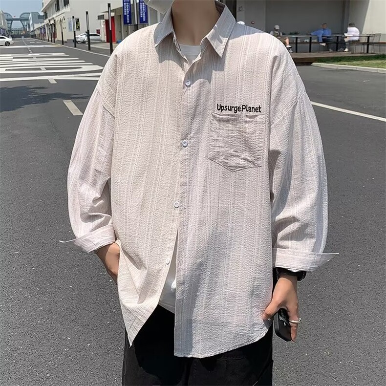 文艺标准新款青春流行慵懒翻领男时尚长袖日系衬衫外套RC80P40,男装衬衫,星座1116-2