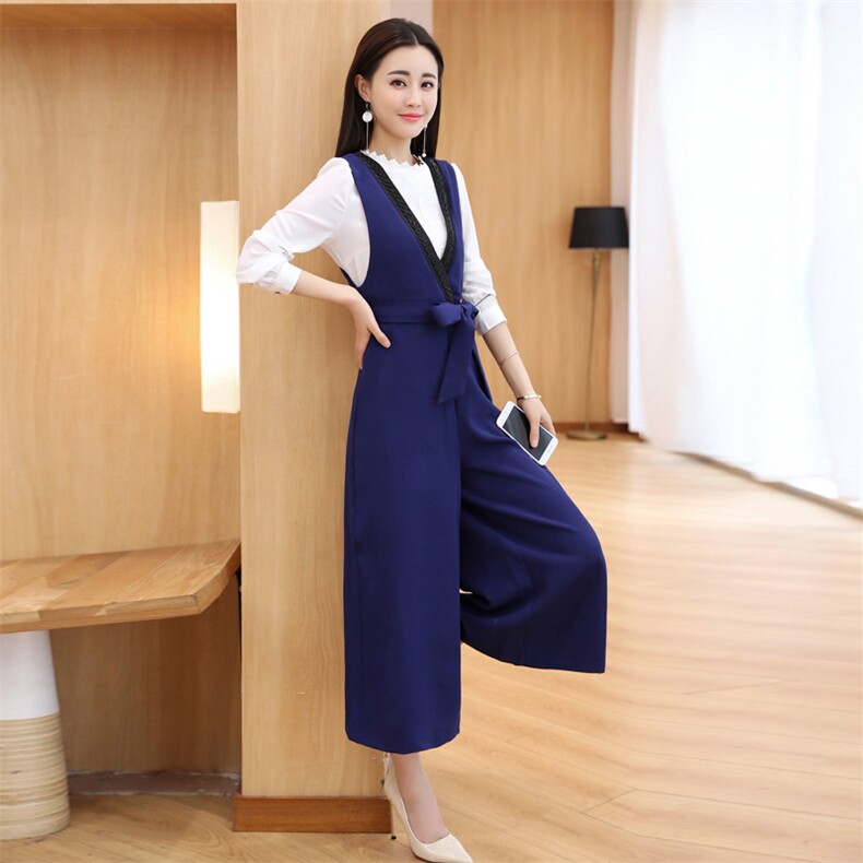 蝴蝶结潮流拼接气质阔腿裤纯色2020春季长袖圆领套装/套裙,女装套装/套裙,岚衣(原川流布茜）