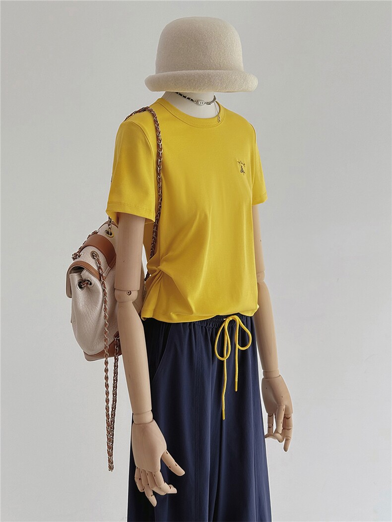 女夏季新款韩版时尚减龄套装显瘦圆领黄色短袖上衣阔腿长裤两件套,女装套装/套裙,江南