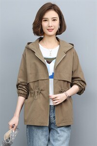 全棉休闲外套女春秋季2024新款小个子宽松连帽妈妈装风衣大码夹克图片