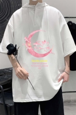 LD54209-P45连帽短袖t恤男大码胖子带帽五分袖中袖大皂风，男装T恤，电商A040