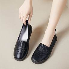 浅口真皮小白鞋女2024新款镂空洞洞鞋光板懒人一脚蹬软皮软底单鞋，女鞋单鞋，电商A223