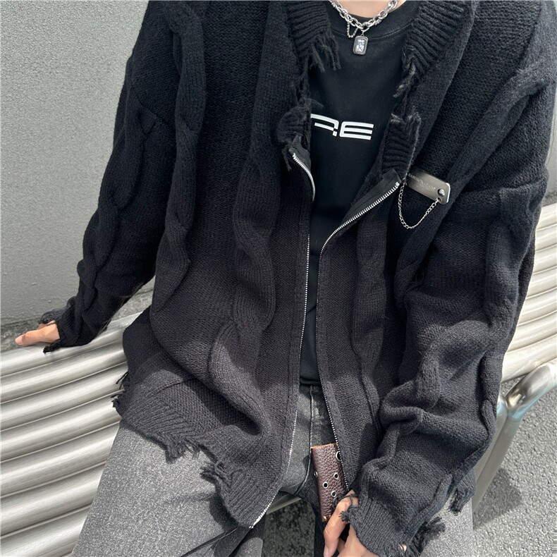 破坏毛边双头拉链开衫外套毛衣针织衫男女秋冬宽松外套MY563-P55,男装针织衫/毛衣,星座1001-1