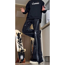 美式eodup高街hiphop小从涂鸦脏脏毛边喇叭牛仔裤货号K2409P65，男装牛仔裤，电商A063