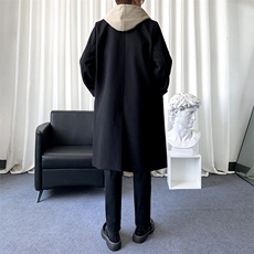 高品质大货假两件连帽毛呢大衣男中长款风衣男长款F631批125爆景B，男装风衣，星座401
