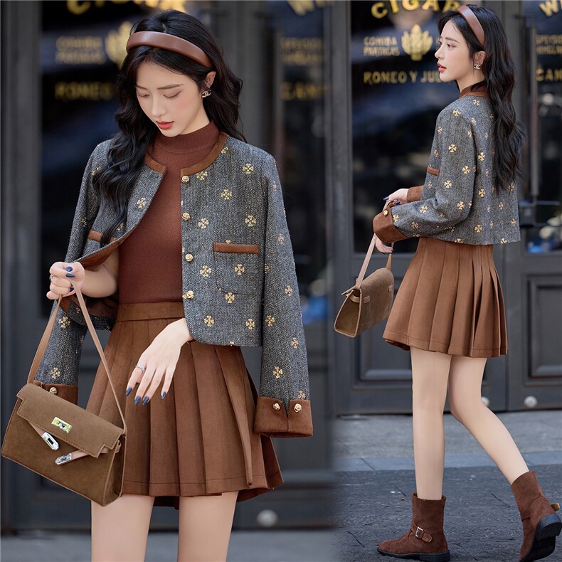 【bao款现货】2025秋装新款纯色幸运四叶草小香风法式套装裙，女装套装/套裙，众宇琦