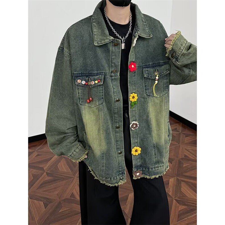 牛仔外套男秋季新款美式夹克宽松胖子加肥大码男装W6779-P75,男装工装外套,星座412-3