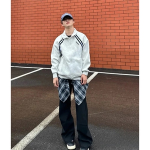 抖音得物高品质秋冬美式重磅结构织带撞色立领印花卫衣外套AW7004