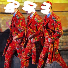 Y001长款男装东北大花风衣外套大码男女表演出团队服新中式喜庆潮，男装风衣，星座115A(原星座507）