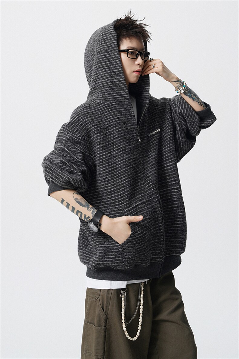 美式条纹连帽拉链设计卫衣无影墙S-XL开衫卫衣WY78109特P65控98,男装卫衣,星座227-7