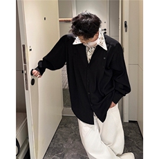 潮流休闲花卉印花领翻领假两件休闲长袖衬衫上衣男潮特P52，男装衬衫，电商B319