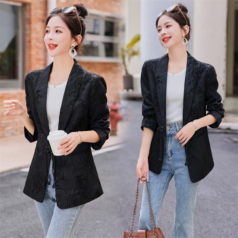 水衣源2393款提花料新中式复古风洋气西服女，女装西装，水衣源