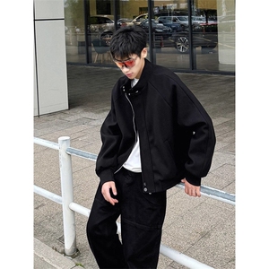 JK504-P58 美式复古cleanfit短款毛呢外套男秋冬款高级感廓形立领图片