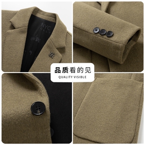 主推长货中长款绵羊毛呢大衣男毛呢风衣中青年休闲羊毛呢外套图片