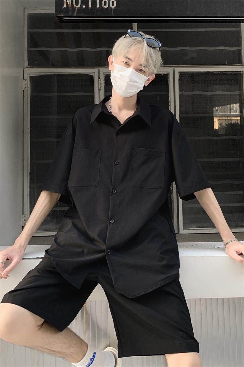 特批P45无差价夏季百搭简约纯色凉感冰丝大码两件套装男TZ5149,男装休闲套装,电商A001-1