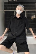 特批P45无差价夏季百搭简约纯色凉感冰丝大码两件套装男TZ5149，男装休闲套装，电商A001-1