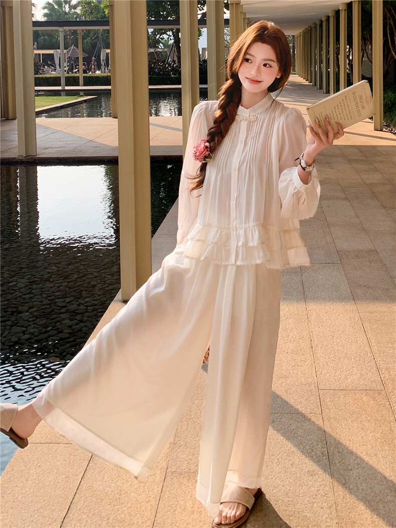 超仙时尚防晒套装女2026春夏新款半透减龄显瘦流行阔腿裙裤两件套,女装套装/套裙,衣秀之家
