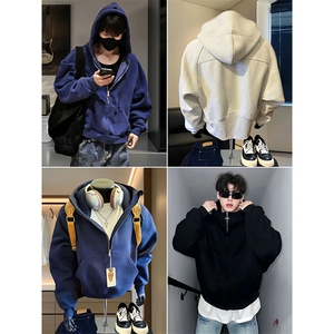 抖音得物高品质二开 26春装重磅宽松结构拉链设计高领连帽卫衣W76图片