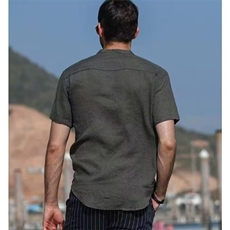 风立领复古棉亚麻T恤衬衣夏季短袖棉麻衬衫男士休闲宽松上衣，男装T恤，星座506A