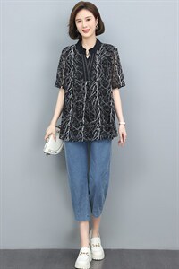 2022夏季新款文艺时尚印花牛仔套装 显瘦修身气质女装两件套图片
