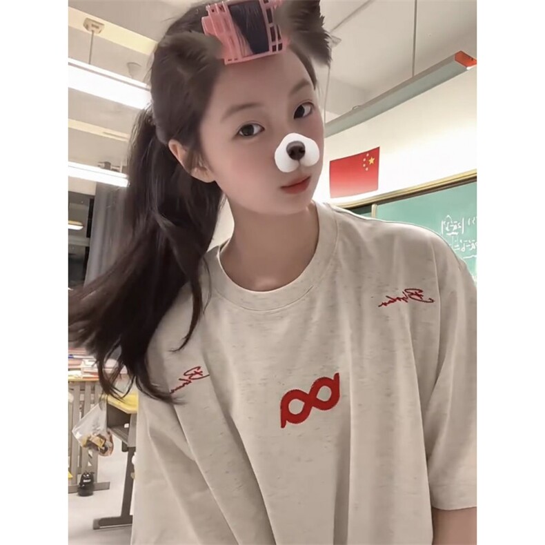 H0639-P35前后刺绣拉肩休闲宽松T恤男女同款图片