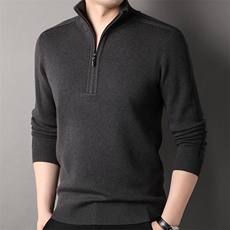 F81735羊毛加厚精品商务休闲秋冬季新款半高拉链中年男羊毛衫，男装针织衫/毛衣，钱塘207-1