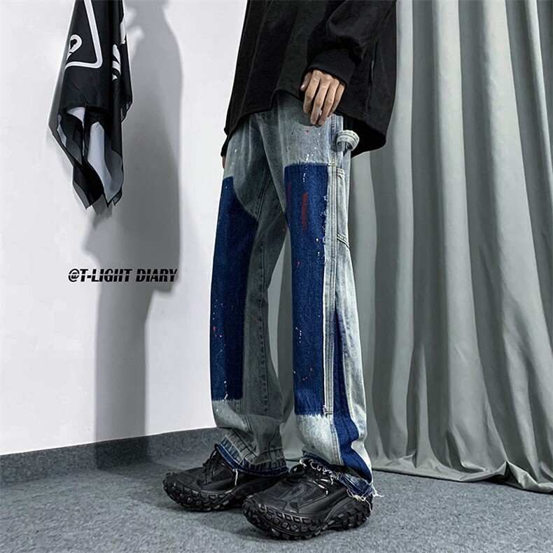 B221美式ins高街小众个性款喷墨小脚牛仔裤LK22084-P70控98,男装牛仔裤,电商B221