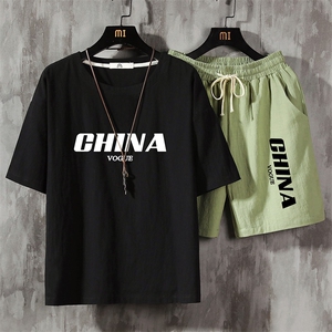 TY35001-P55 透气亚t恤套装男大码短裤男装搭配一套 水泥墙图片