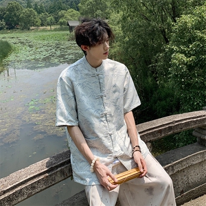 现货T恤复古风夏季新款宽松大码短袖衬衫A021-CS7098-P7图片