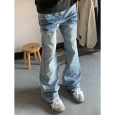 K7053HH-特P48浅蓝色闪电纹牛仔裤男女设计感直筒裤子，男装牛仔裤，星座1007（原301D）