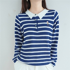 2025年秋季常规POLO领条纹小熊刺绣，女装针织衫/毛衣，恒旺羊绒