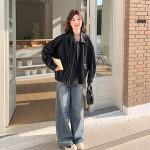 黑色美式复古PU皮衣外套女春秋2025新款爆款小个子高级感机车夹克图片