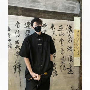 CS08-P50  新中式风男士情侣衬衫短袖衬衣上衣图片