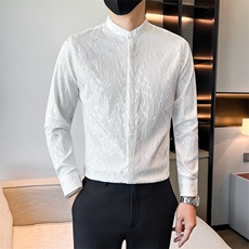 咖社会小伙店主风提花立领长袖衬衫301A-1/CS503/P55，男装衬衫，星座301A-1