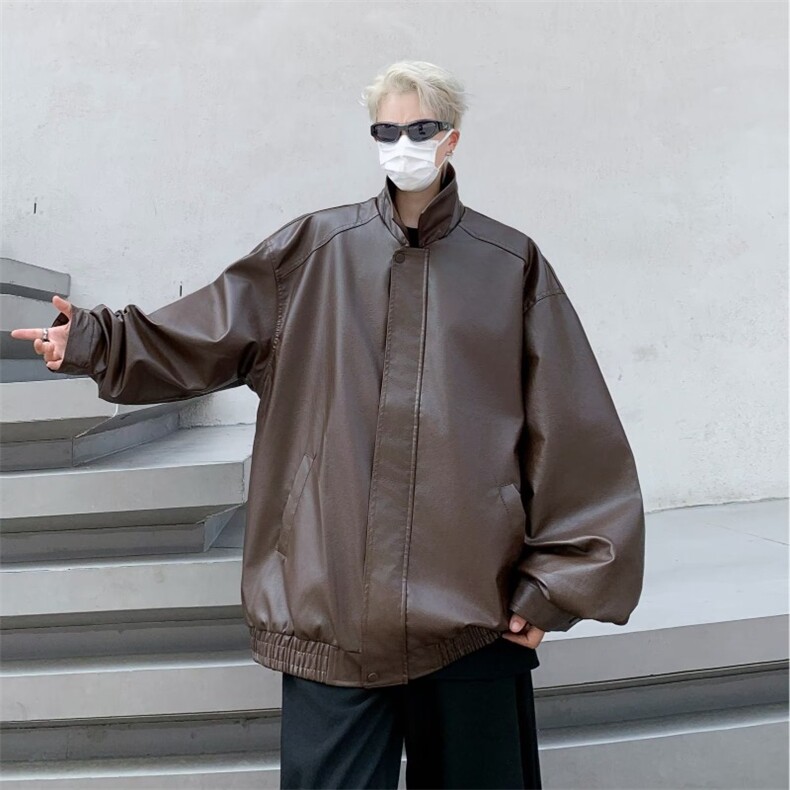 美式皮衣外套男春秋新款宽松大码机车风皮夹克休闲上衣3322/P65,男装夹克,星座506