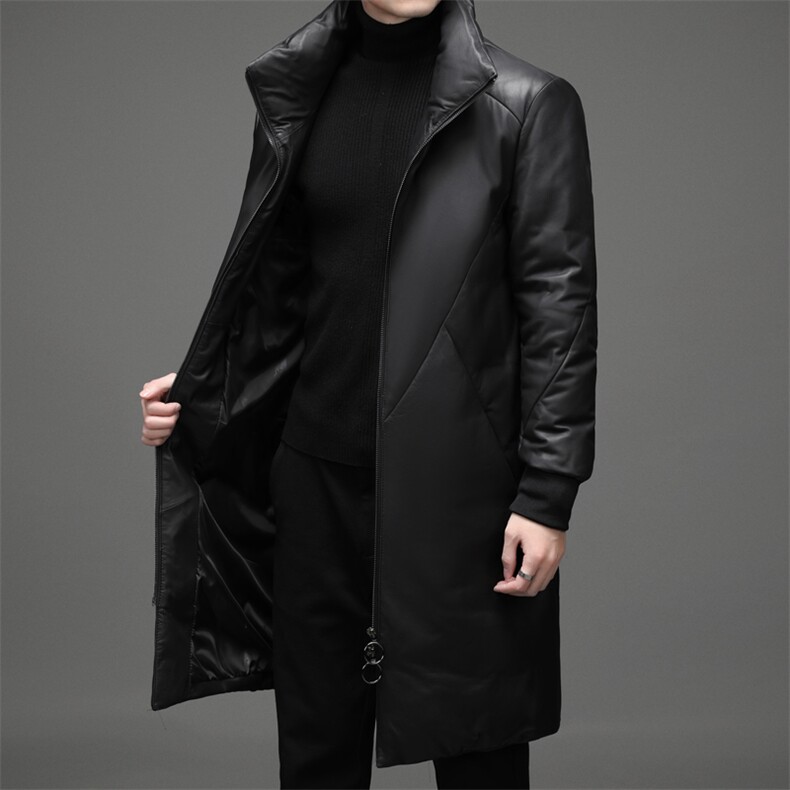 DLSN68D81878皮衣男头层绵羊皮白鸭绒羽绒服连帽皮风衣P1560，男装皮衣，电商B360
