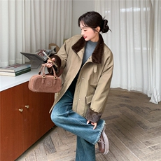 咖色立领工装派克羽绒服女冬季2025新款小个子中长款防风保暖加厚，女装羽绒服，2C159