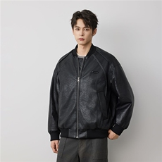 2025美式嘻哈PU皮机车服外套男潮牌宽松防风飞行员棒球服夹克，男装夹克，电商D215