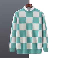 2025年秋季圆领长袖时尚都市方格，男装羊毛衫，牧绒家园